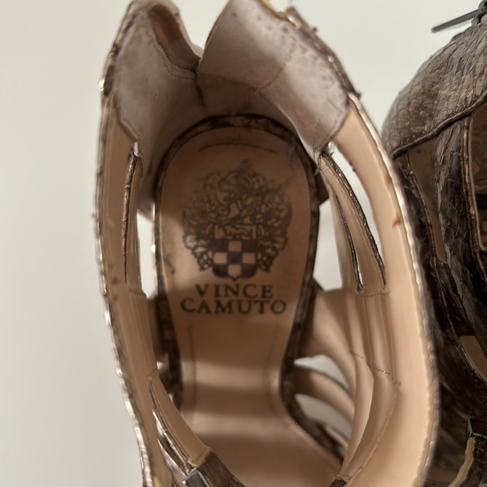 Vince Camuto Bronze Freshi Leather Heels—Faux Snakeskin Size 5.5 M - Picture 5 of 6